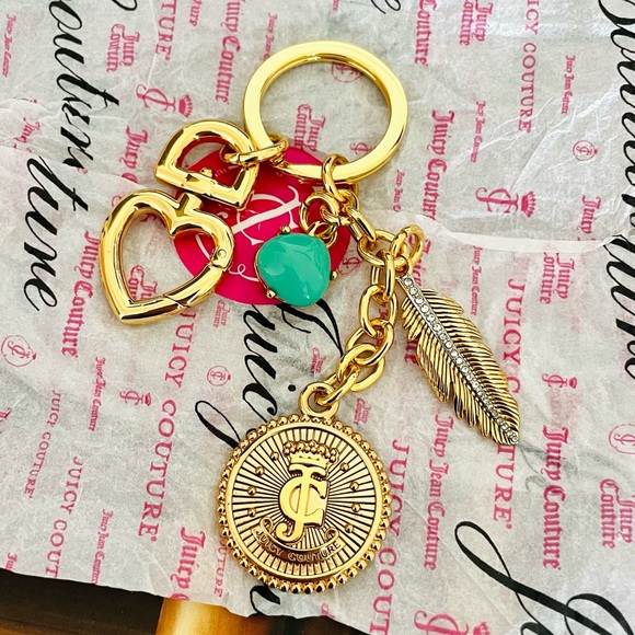 Juicy couture gold tone feather‎ and turquoise keychain/bag charm